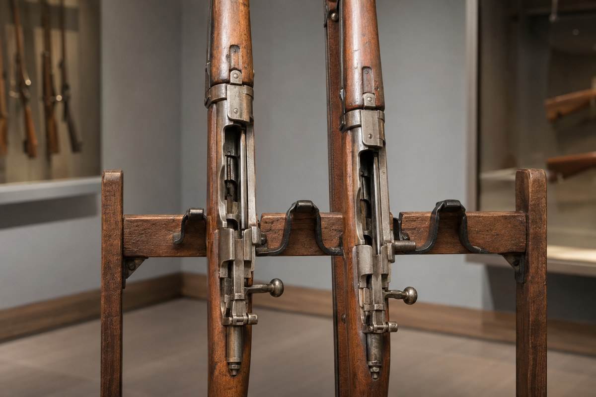 Two historic military rifles displayed for condition and provenance comparison