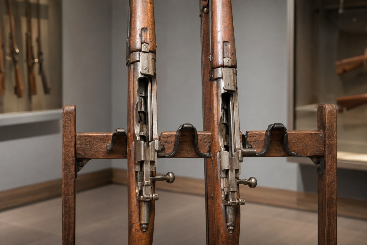 Two historic military rifles displayed for condition and provenance comparison